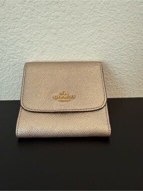 Coach metallic gold compact wallet small with tags